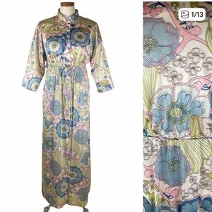 Vanity Fair 60s True Vintage Pastel Floral Robe House Coat Sz S